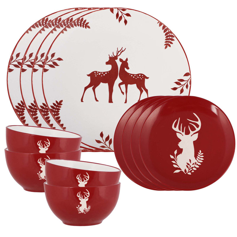 Piece Stoneware Dinnerware Set - Service for 4, Red
