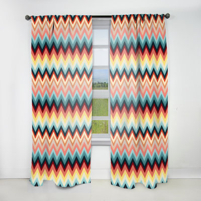 Retro Midcentury Chevron Pattern I - Glam Velvet Curtain - Room Darkening - 1 Panel