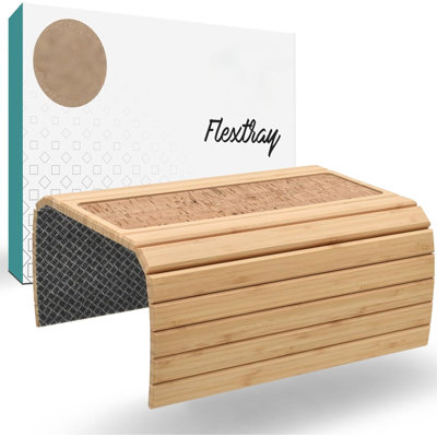 Sofa Tray - Flexible Couch Armrest Organizer with Anti-Slip Cork Pad | Sofa Tray with 18.5x13.4 inches, Sustainable Natural Large Bamboo