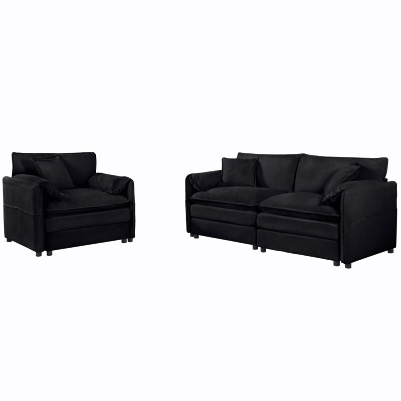 Ensemble de canapé luxueux en chenille pour un confort, un style et une détente inégalés dans tout espace de vie, Noir