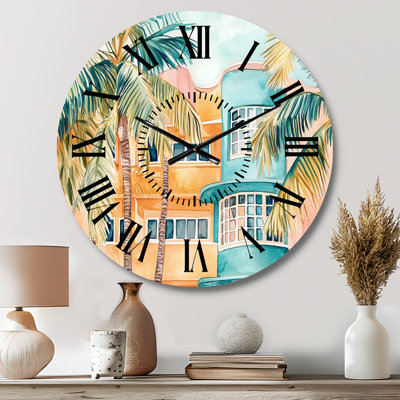 Miami in Art Deco Light - Glam Non-Ticking Metal Wall Clock