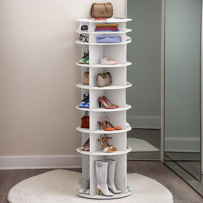 8 Tier Rotating Shoe Rack Tower, Spinning Shoe Display, Shoe Organizer,360 Shoe Rack Storage Round Carousel, Vertical Handbag Rotate Shoes Closet Organization (WHITE),Mother's Day