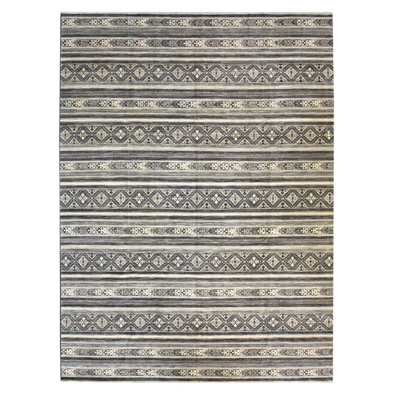Tapis unique en laine noué à la main gris nouvel âge 10 pi x 13 pi 10 po Shahsevan Khorjin