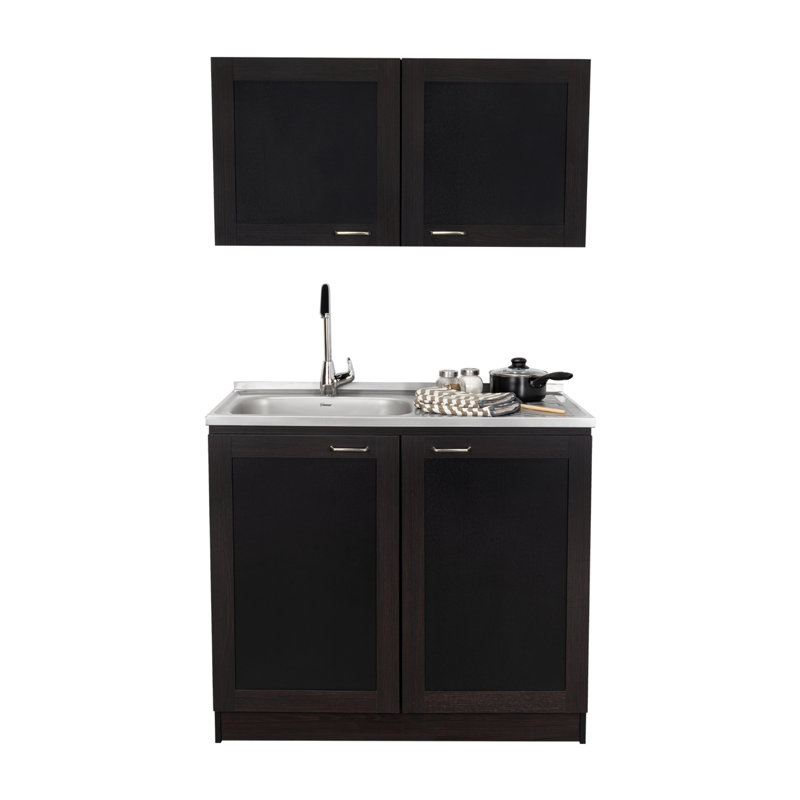 Ashura Kitchen Cabinet Set with Wall Cabinet, Storage Shelves, and Pantry Storage – Wenge, Wengue and Black