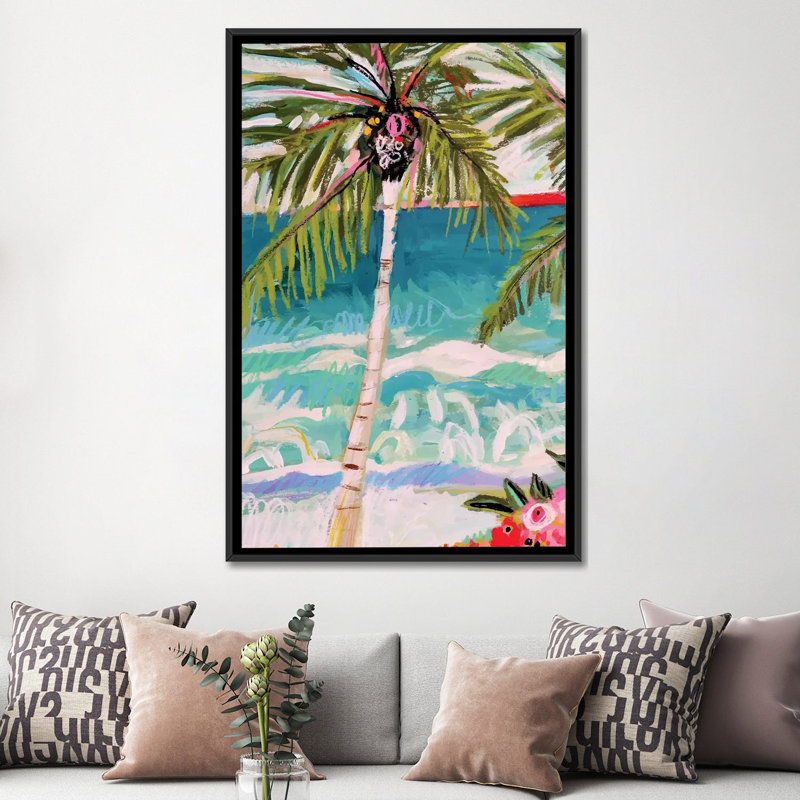 « palm tree fantaisie i », impression sur toile, H 26 po x l 18 po x P 1,5 po, Toile avec cadre noir, Pas de tapis