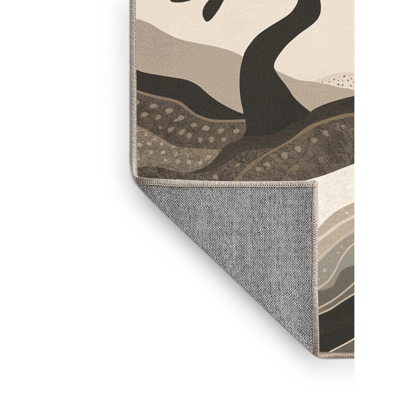 Tapis beige abstrait lavable à la machine à motif d'olives de style abstrait olive - Reliure beige, Carré 4 pi