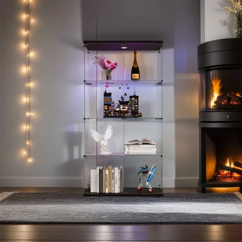 Vitrine lumineuse en verre à deux portes avec 4 tablettes, Noir