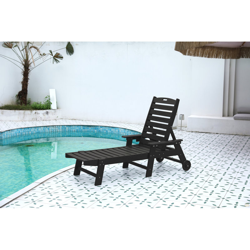 Lounge Chair Outdoor With Wood Texture, Black