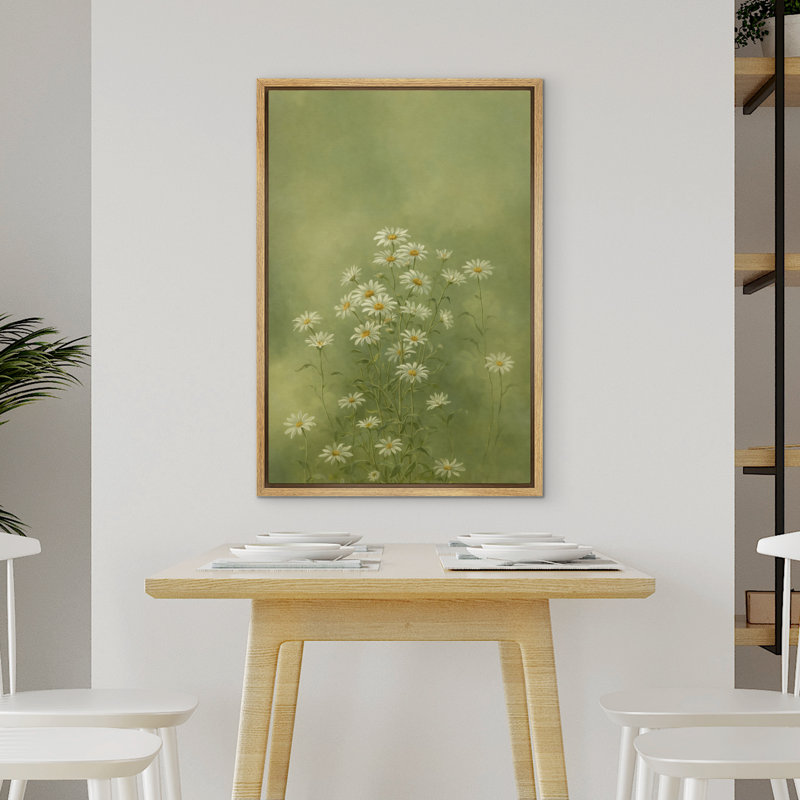 Doux vert marguerite sauvage prairie nature botanique murale, reproduction encadrée, H 36 po x l 24 po x P 1,5 po, Naturel