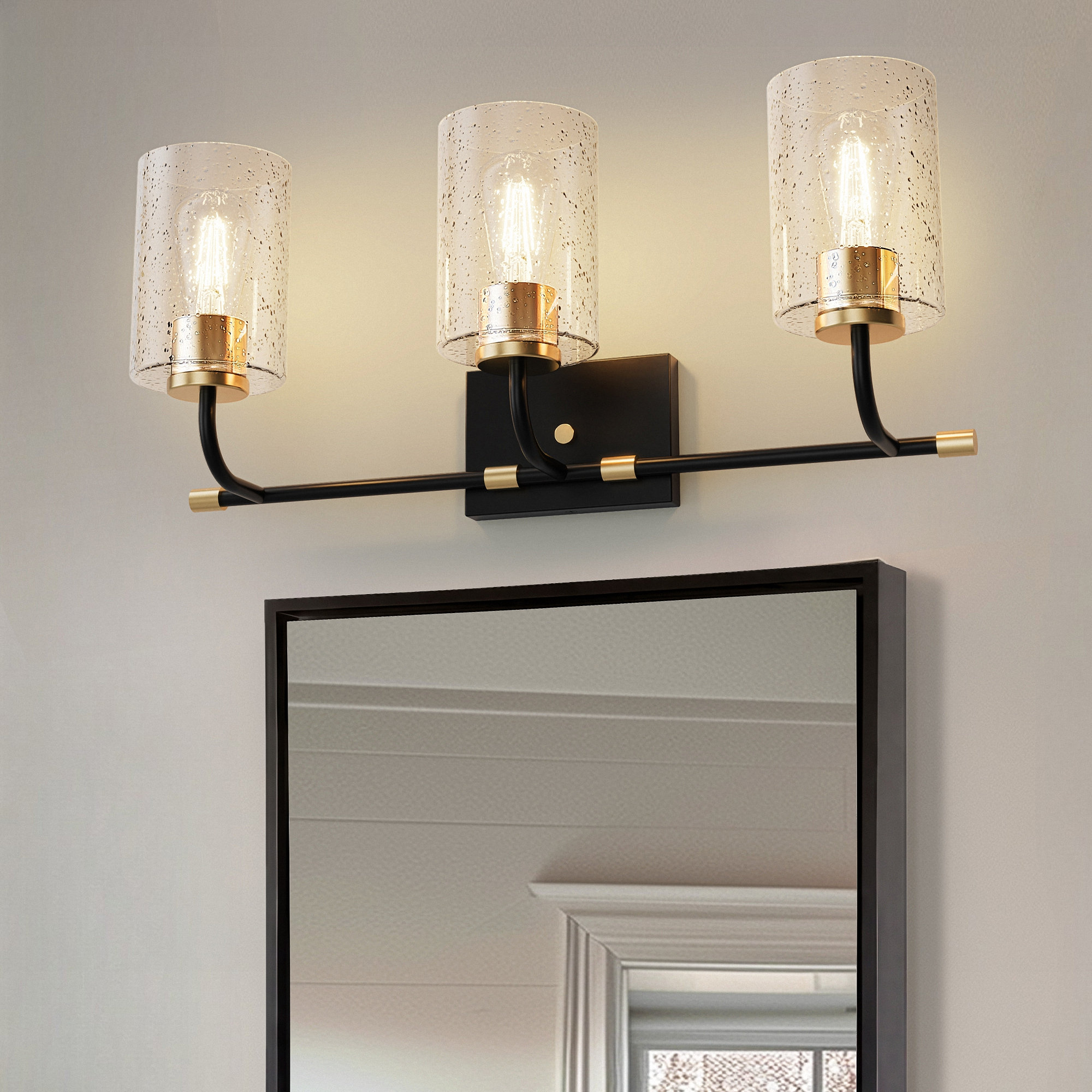 Breakwater Bay Aftin Modern 3-Light Black And Gold Vanity Light With ...