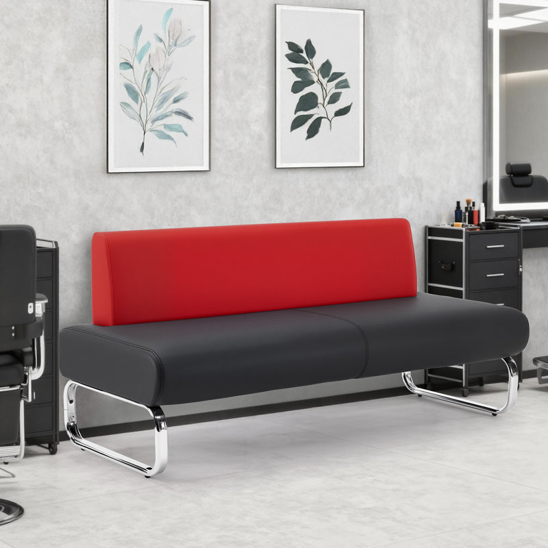 Chaise de salle à manger avec dossier en similicuir noir moderne 59 pouces, Noir / Rouge