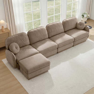 137" Upholstered Sofa with Movable Ottoman