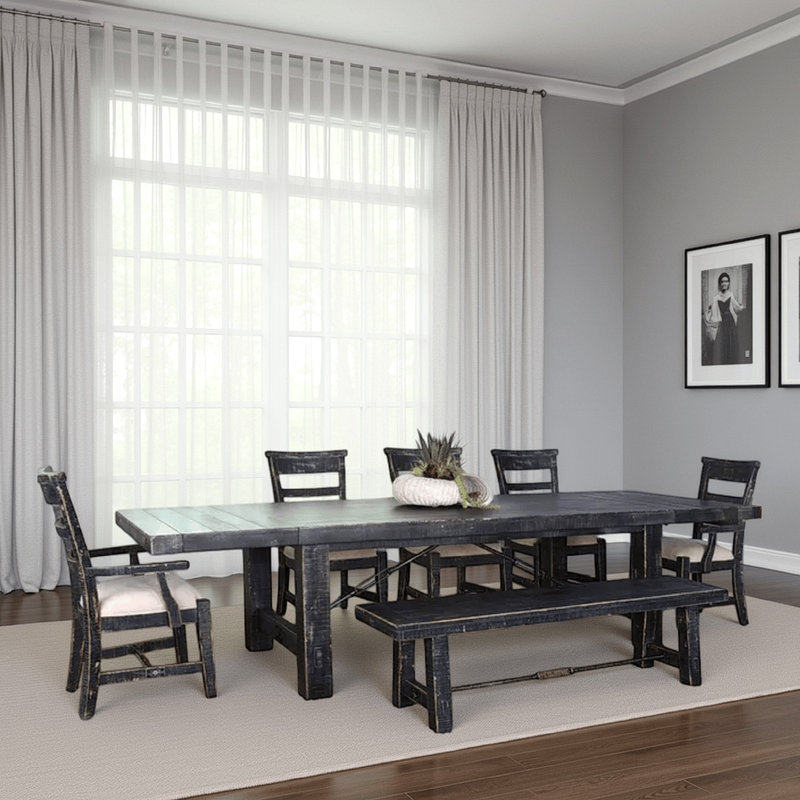 Rena Dining Table, 2 Extension Leaf, 86-122 Inch Mahogany Wood, Black, 30"H x 122"L x 42"W