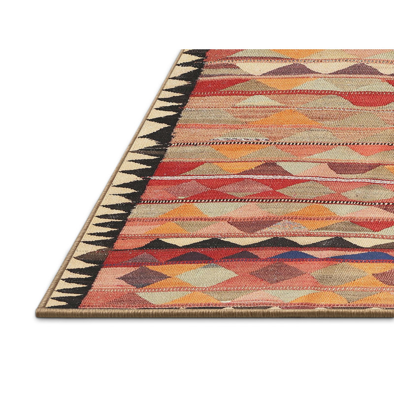 Tapis contemporain beige / rouge / noir, Rectangle 5 pi x 7 pi