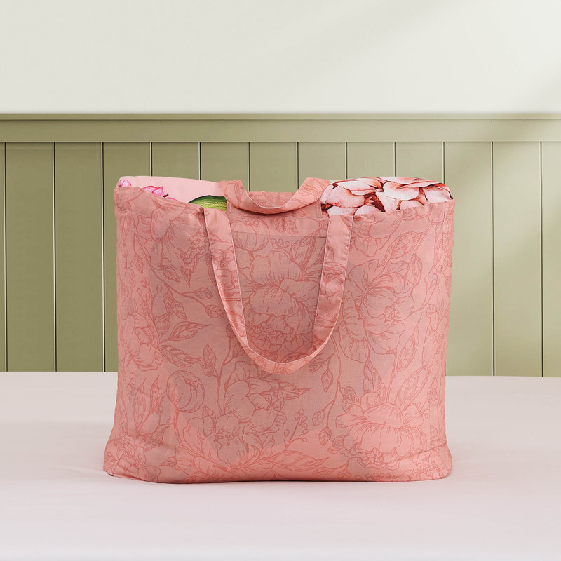 Queen Pink Cotton Reversible Floral Comforter Set