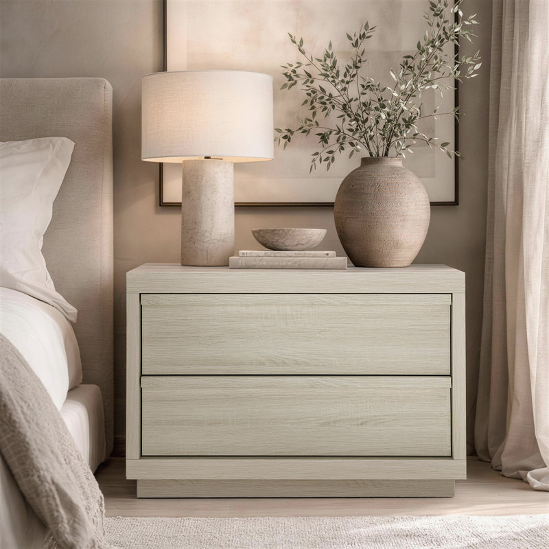Navis 32" Contemporary 2-Drawer Nightstand in Whitewashed Oak, Whitewashed Oak