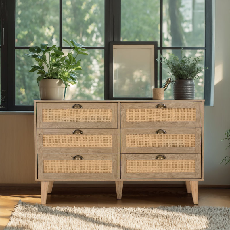 Commode d'appoint 6 tiroirs en rotin