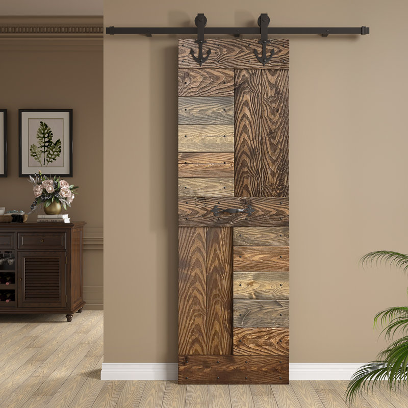Porte de grange coulissante en bois noueux bricolage Coast S Sequoia EMBossing S Series sans quincaillerie, 30 po x 84 po