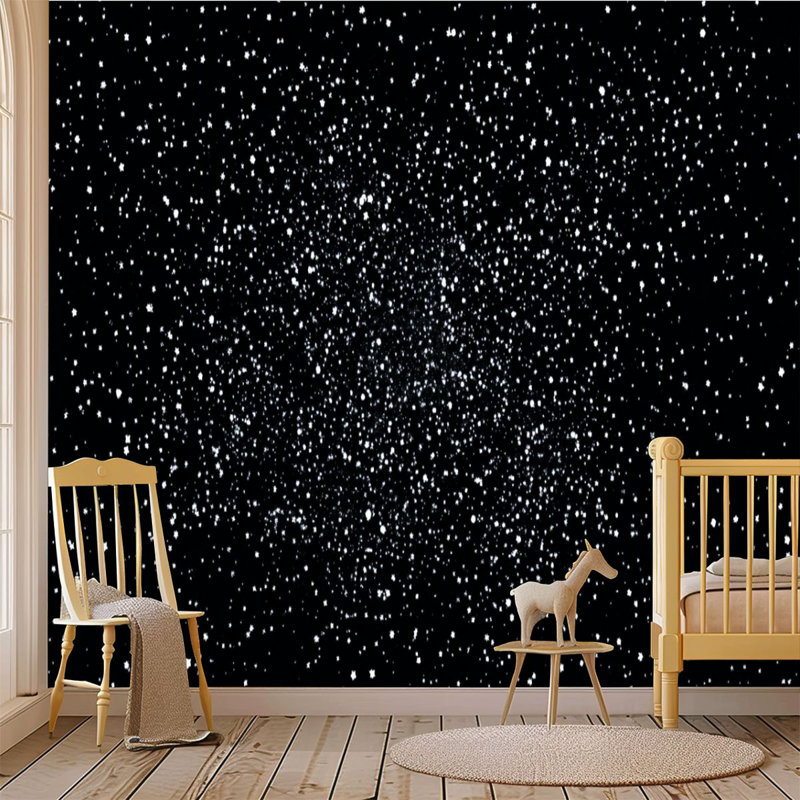 Papier peint adhésif autocollant, espace cosmique monochrome, étoiles, nuit, ciel étoilé, points abstraits, art mural auto-adhésif et amovible