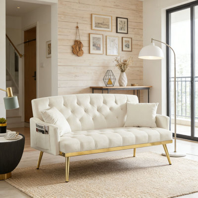 Velvet  Sofa with Gold Metal Legs