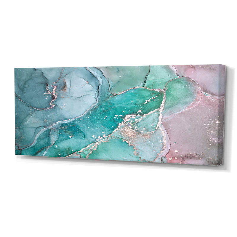 Marbre abstrait turquoise - peinture sur toile, Toile tendue, H 28 po x l 60 po
