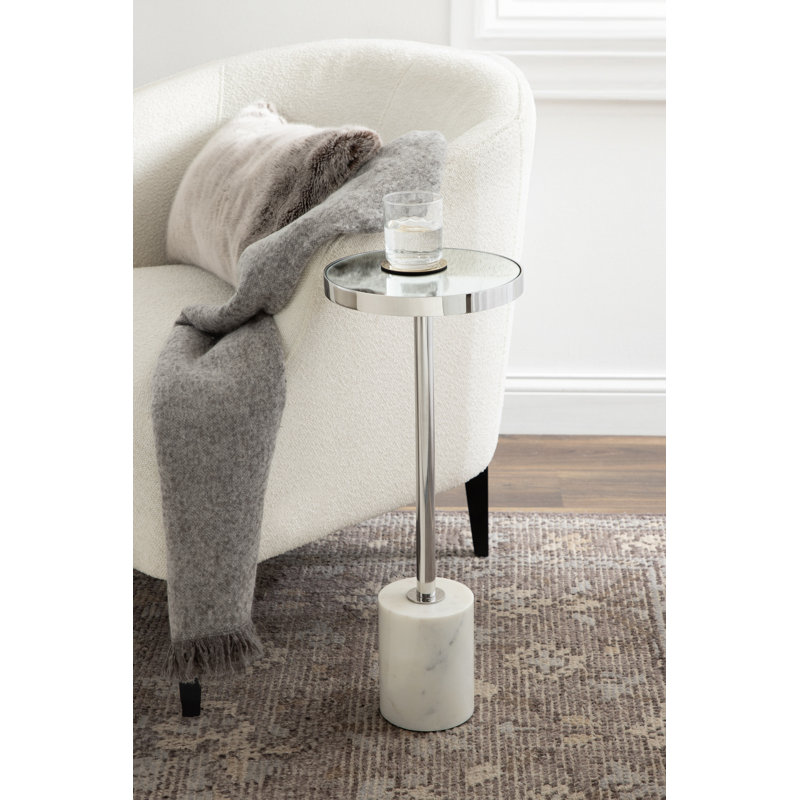 Table à boisson en miroir Ivy Bronx Hescott 10 x 10 x 24, Argent / marbre blanc