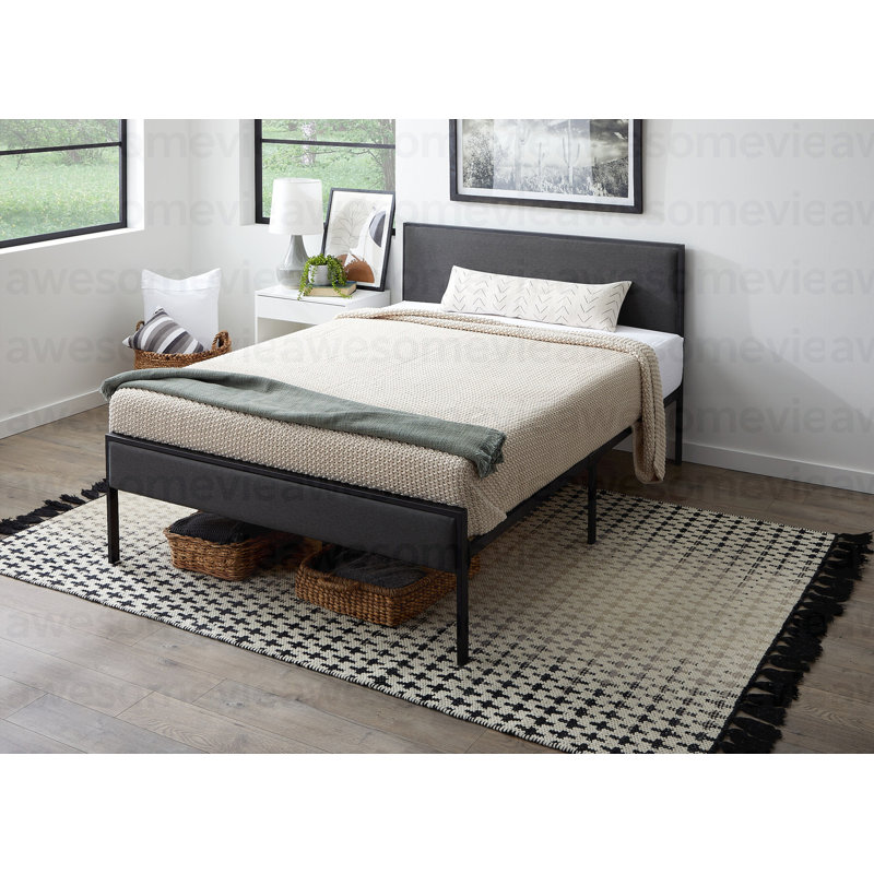 Structure de lit plateforme moderne en métal avec tête de lit tapissier, gris anthracite, très grand, Gris anthracite