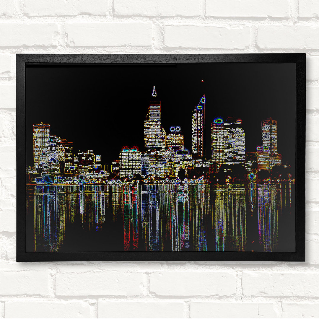 New York Harbour Reflections Black - Closed Corner Frame Kunstdrucke auf Holz