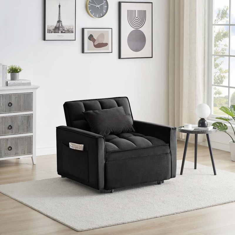 Fauteuil club en velours d'appoint convertible, Noir