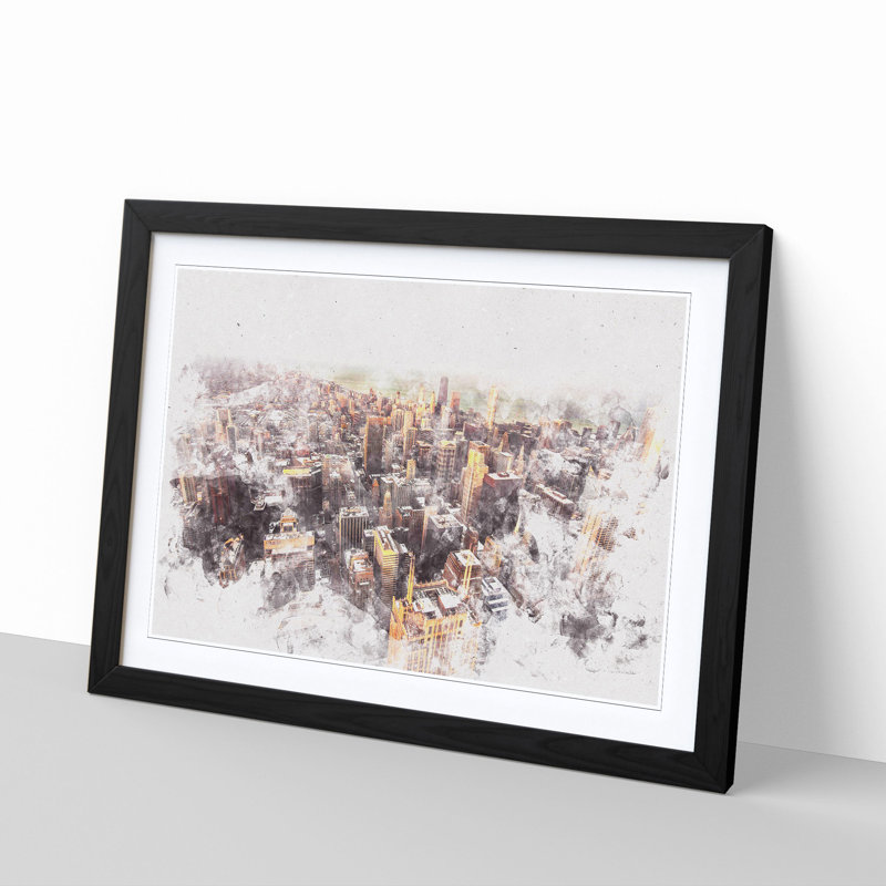 Flying Over The Chicago Skyline - Single Picture Frame Painting on MDF, Black Framed, 40cm H x 60cm W x 2cm D