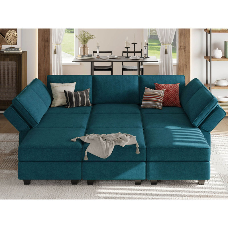 Neemi Upholstered Sectional, Blue Terry
