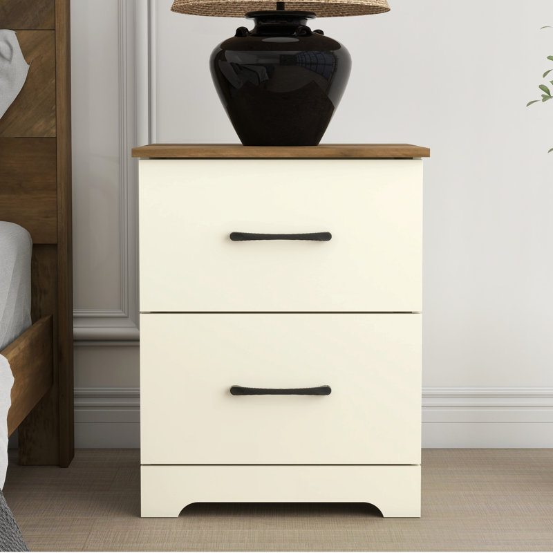 Arkia 23.7" H 2-Drawer Manufactured Wood Nightstand, Ivory/Knotty Oak, Individual