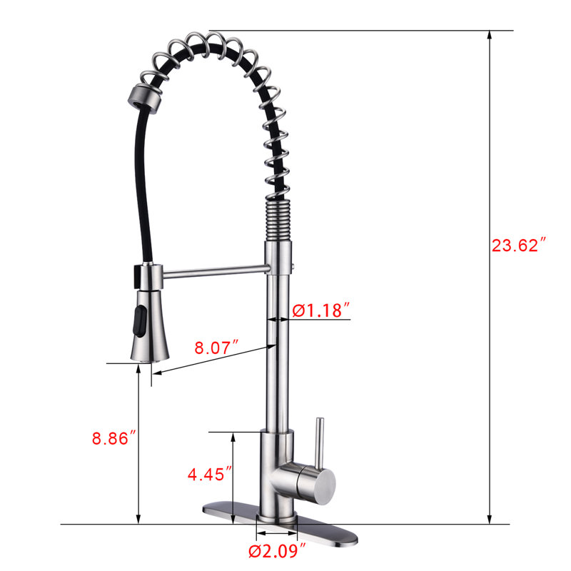 Single Handle Spring Kitchen Faucet In Brushed Nickel - High Arc, Pull Down , To Chemicals Commercial With Surface Deformation And Corrosion