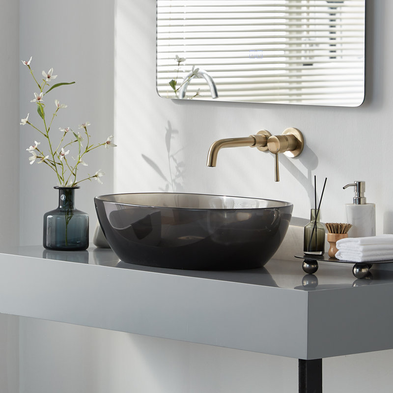 Pensen 22" X 15" Oval Transparent Resin Vessel Bathroom Sink, Black