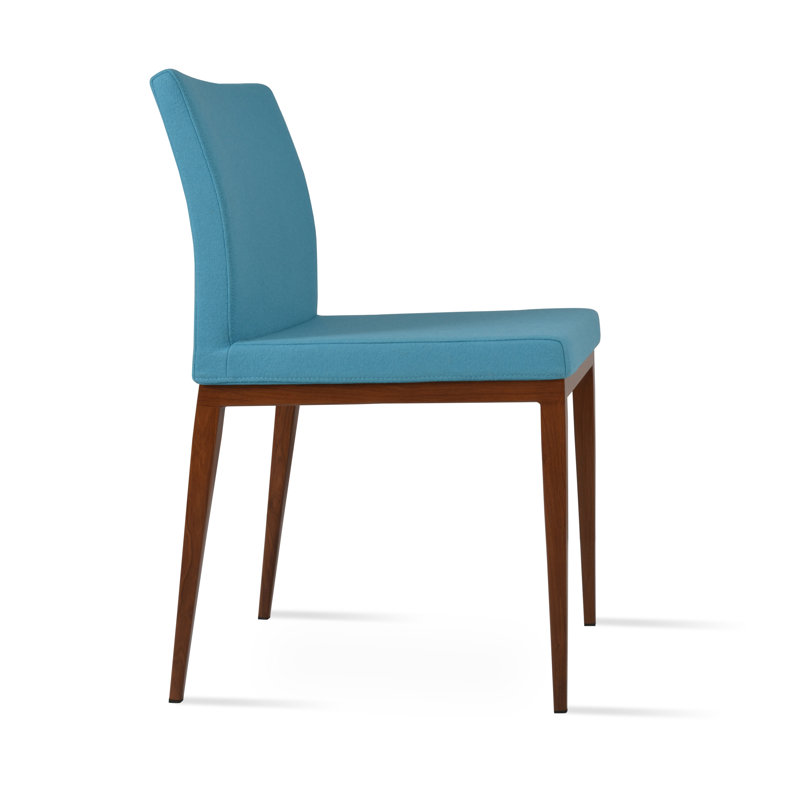 Aria MW Side Chair, Wool Turquoise, Walnut