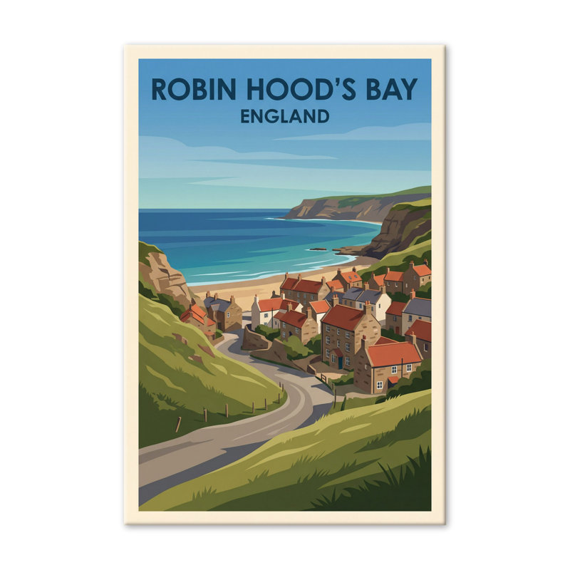 Robin Hood's Bay, England - Romantic Travel Poster Of Yorkshire's Seaside Village. Giclee Print On Wrapped Canvas. Wall Art, Home Decor - Cities & Towns, England - Wrapped Canvas Print