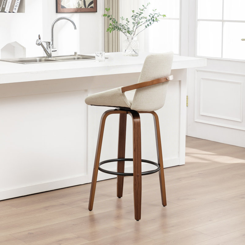 Carruth Swivel Upholstered Counter&Bar Stool, Beige, Bar Stool (30" Seat Height)