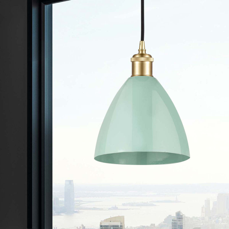 Luminaire suspendu conique 1 lumière, Vert clair, Or satiné
