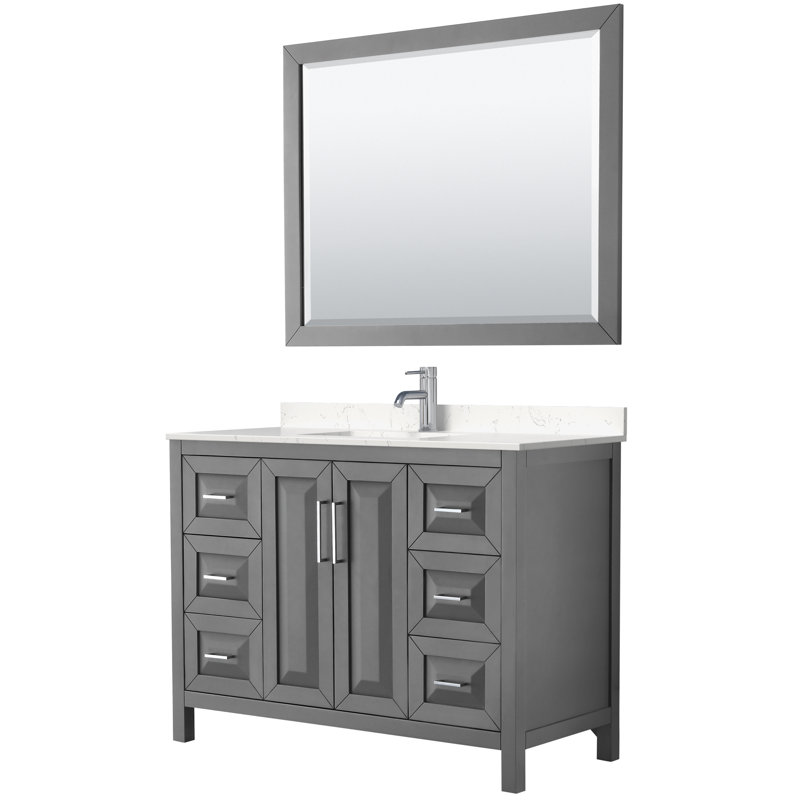 Daria 48'' Single Bathroom Vanity with Marble Top, Dark Gray, Carrara Cultured Marble, Polished Chrome