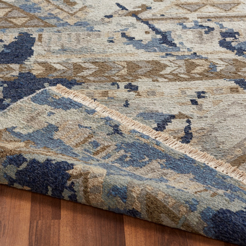 Tapis tissé à plat en laine Matney Canyon Sky, Rectangulaire 3 pi x 5 pi