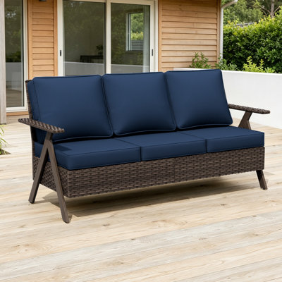 All-Weather PE Wicker Patio 3-seater Sofa, Deep Seating Outdoor Sofa with Rust-Proof Metal Frame for Backyard, Garden & Poolside