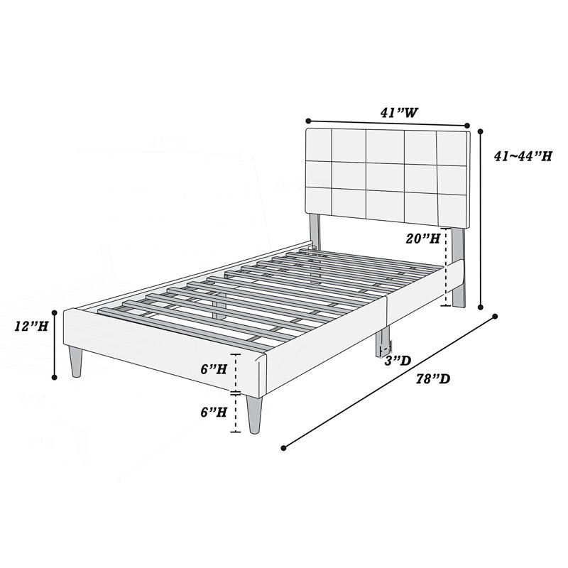 Luxueux lit simple avec tête de lit réglable et capitonnage à biscuits