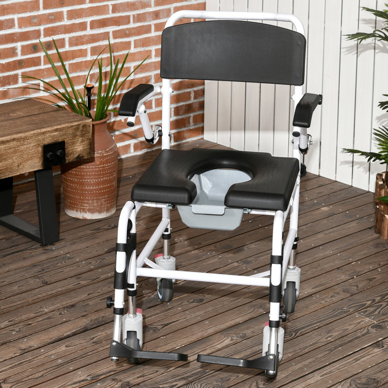 Aide à la mobilité, siège de 17 po de largeur, noir, imperméable, seau amovible pour fauteuil roulant médical pour personnes âgées avec roues, pour personnes à mobilité réduite