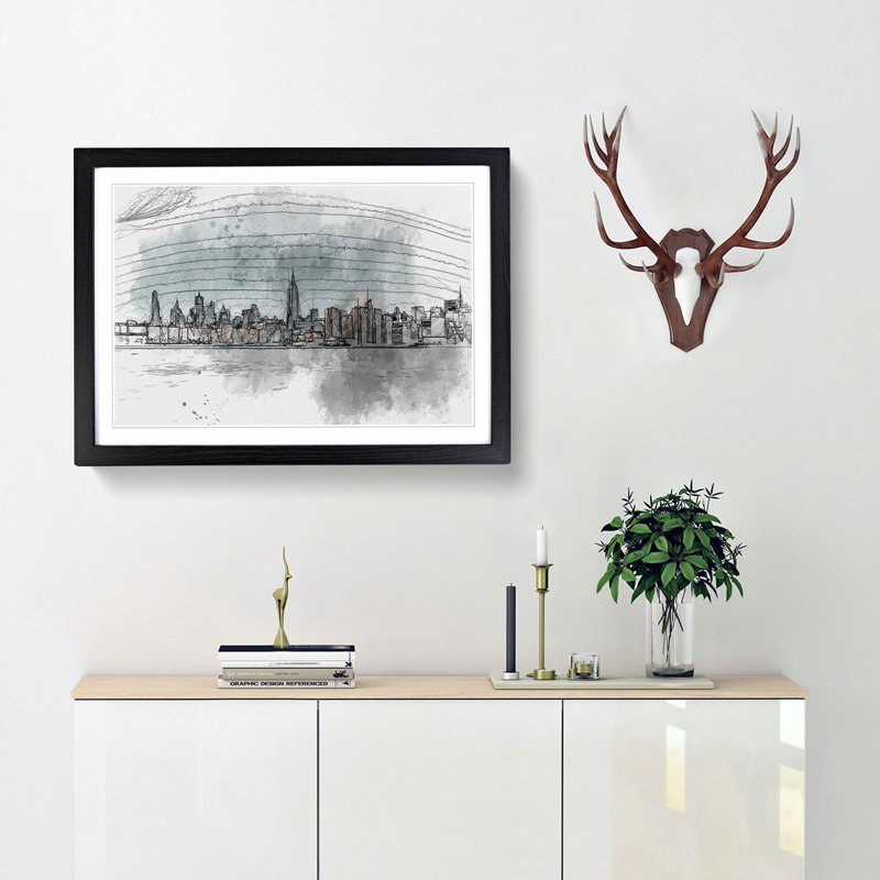New York City View in Abstract - Picture Frame Graphic Art Print, 36cm H x 48cm W x 2cm D, Black Framed