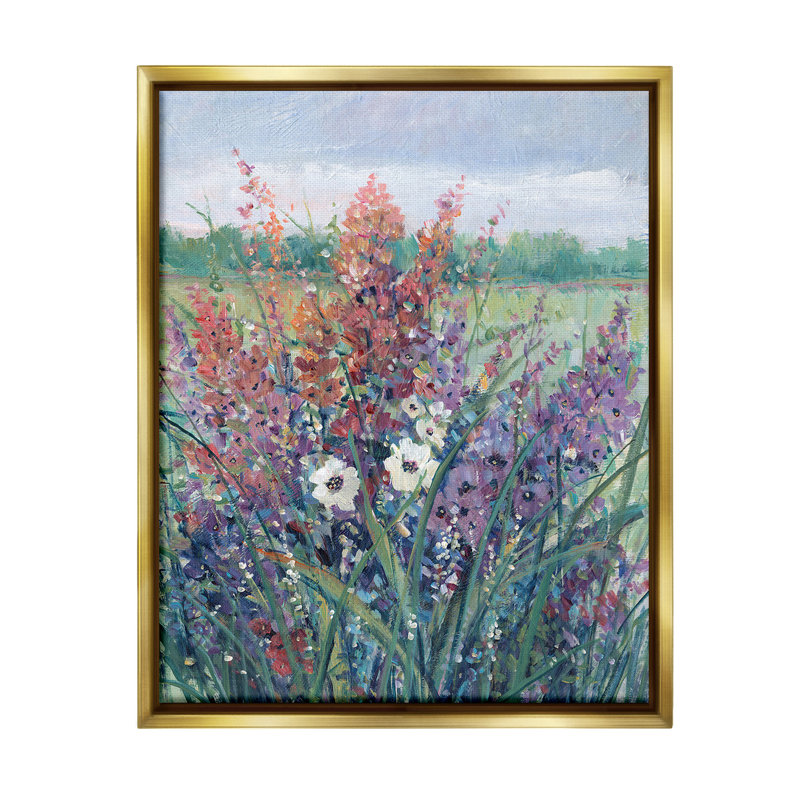 «Spring Meadow Florals Floater Frame» par Tim Ottoole sur toile, H 31 po x l 25 po, Cadre flottant métallique doré