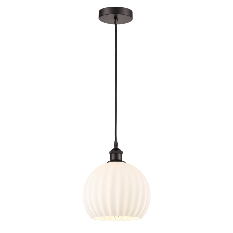 Mini-luminaire suspendu vénitien blanc Edison, Bronze huilé, H 11,75 po x l 10 po x P 10 po