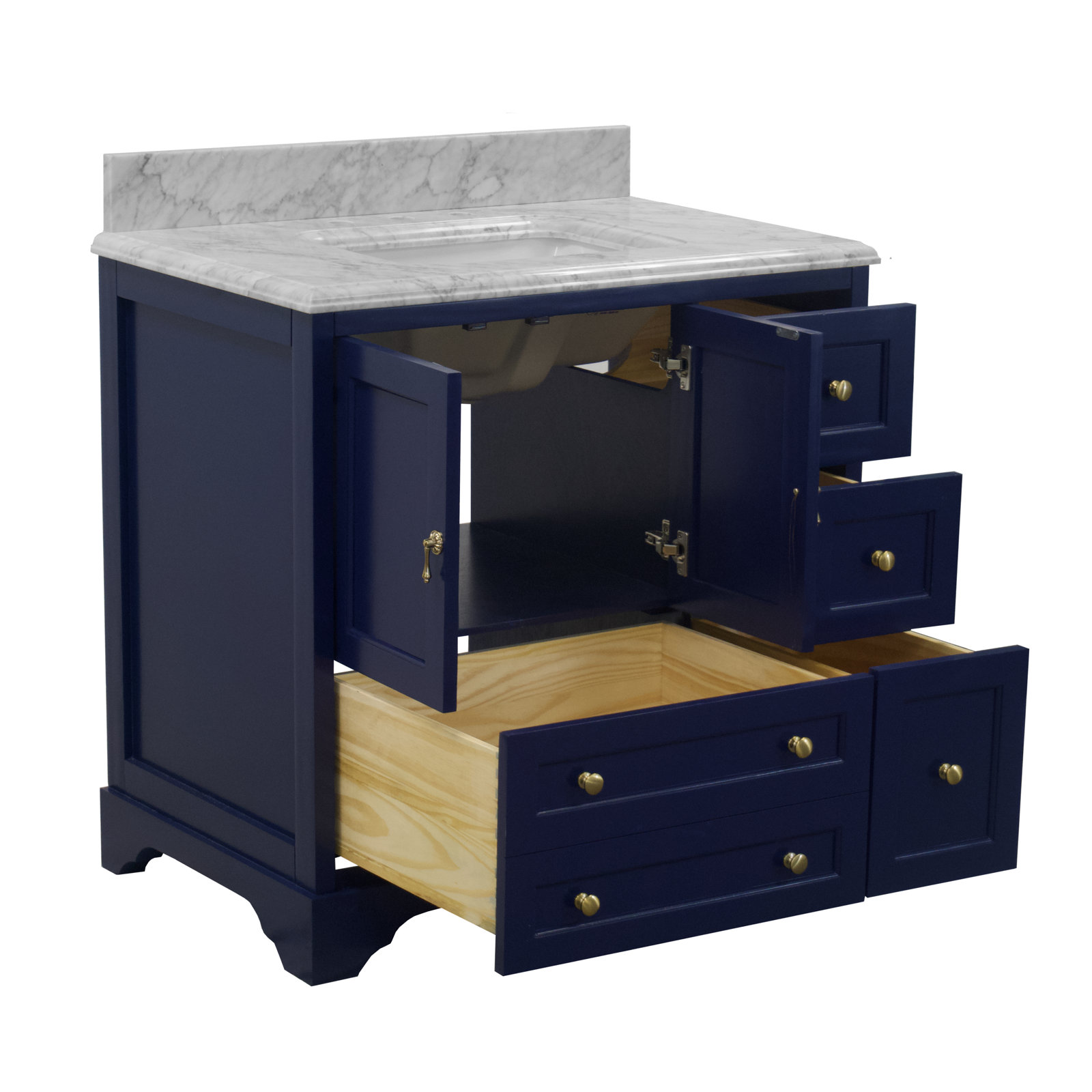 36'' Single Bathroom Vanity, Carrara Marble, Royal Blue