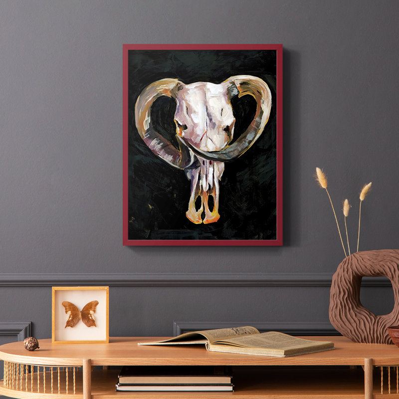 Horned Skull II, reproduction encadrée - bois massif, Cadre doré simple, H 28 po x l 22 po