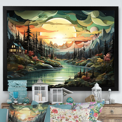 Art mural de montagne majestueux nuage forêts - rivière et forêt