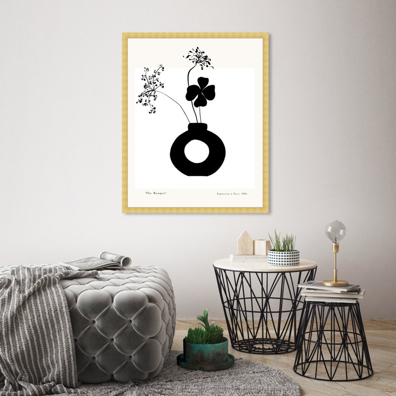 " Black And White Flower In A Vase " by Oliver Gal, Gold, 32" H x 26" W